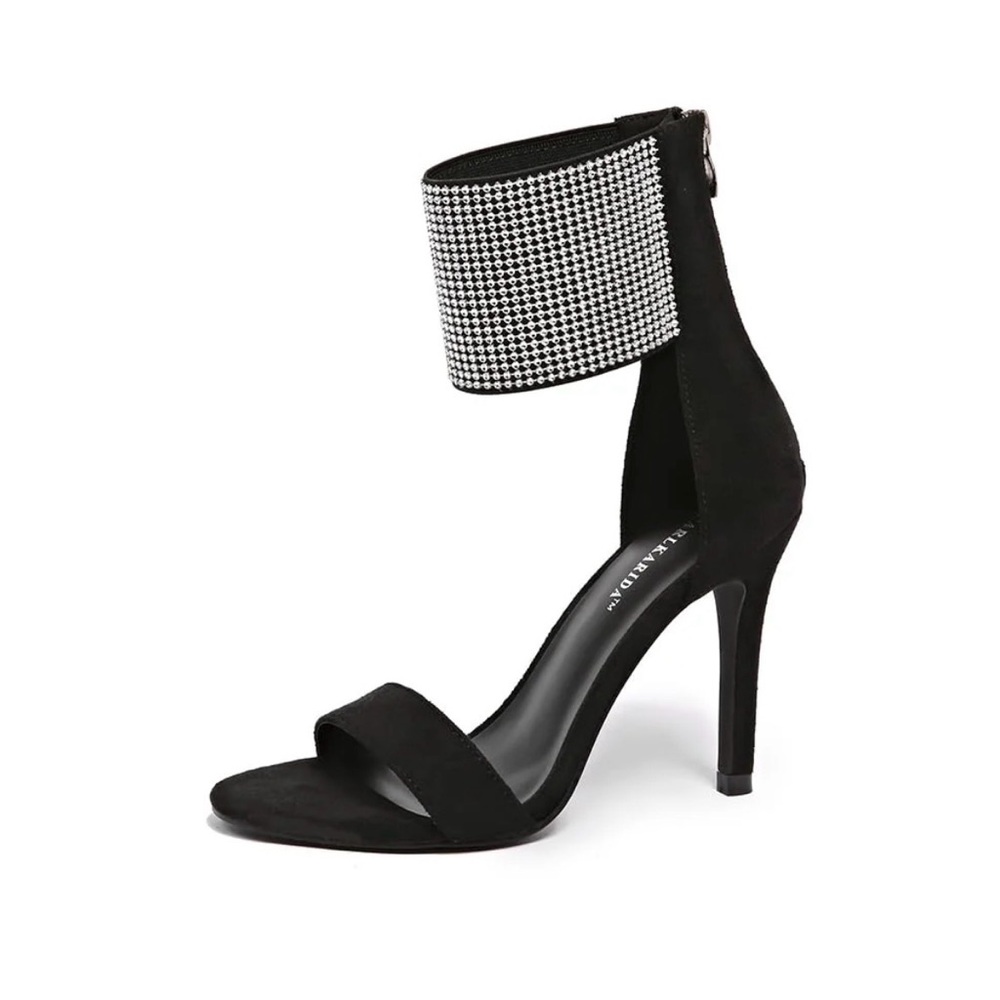 Black Rhinestone-Cuff Stiletto Sandals